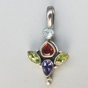 Sterling Silver Garnet, Peridot, Amethyst, Topaz Pendant
